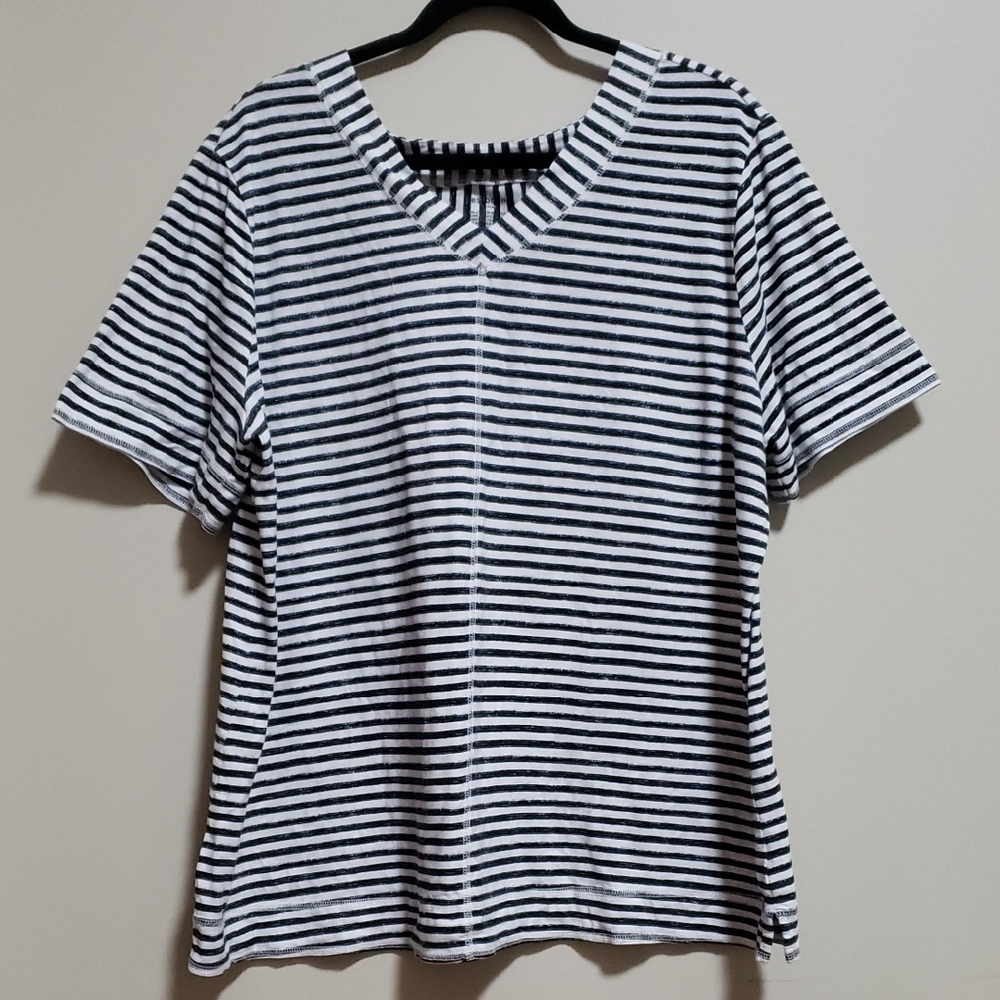 Westbound 2X Black and White Striped Short Sleeve Top